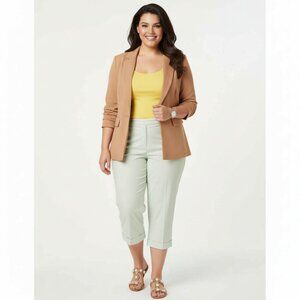 Classic Talbots Green & White Pin-Stripe Stretch Cotton Capri Pants, Size 16